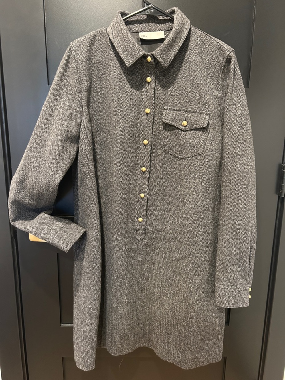 NWOT TORY BURCH Wool-Blend Herringbone DRESS - Gray